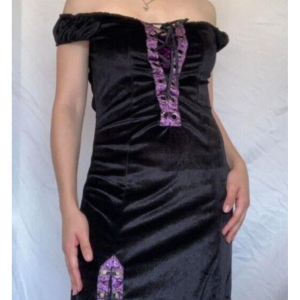 Spirit Black Velvet Costume Dress Halloween Medieval Gothic Witch Maxi Small